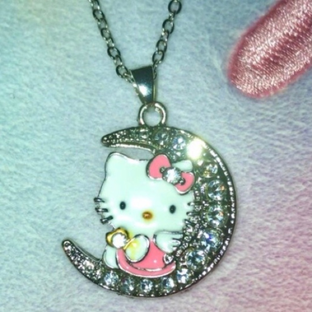HELLO KITTY RHINESTONE CRESCENT MOON ROMANTIC NECKLACE